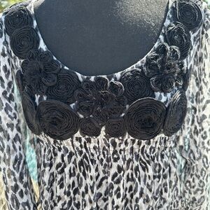 Black Floral Embellished Animal Print Top